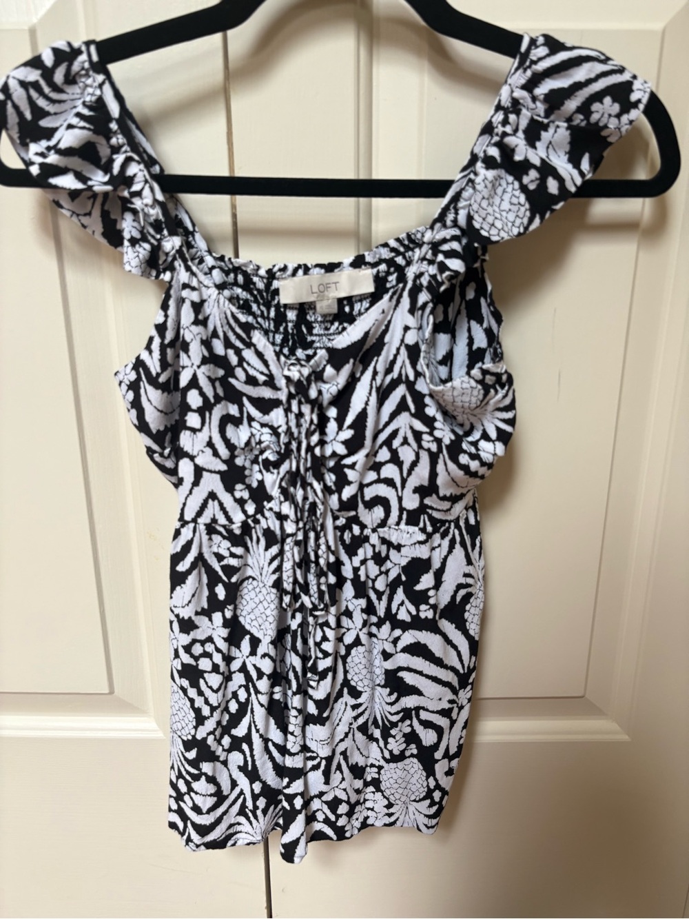 LOFT Black and White Floral Camisole/Babydoll Top
